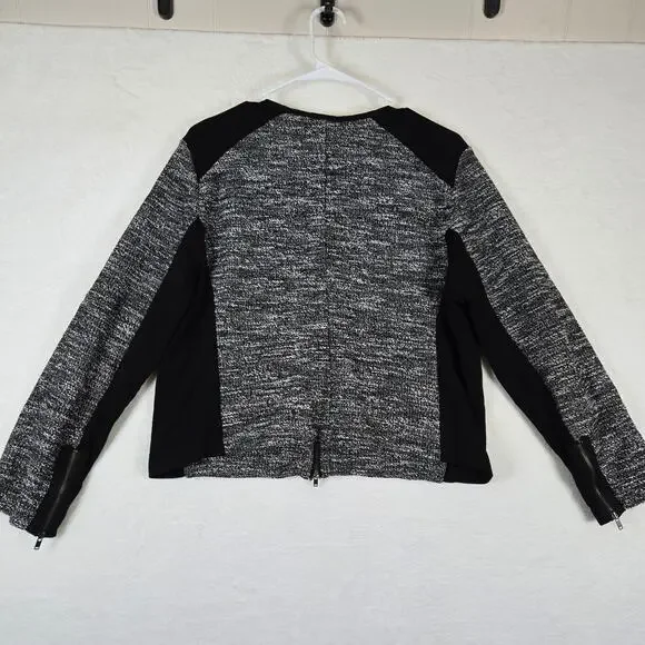 Eileen Fisher Tweed Cropped Jacket Blazer Knit Zip Up Ponte Panels Large 0838 - Picture 2 of 11